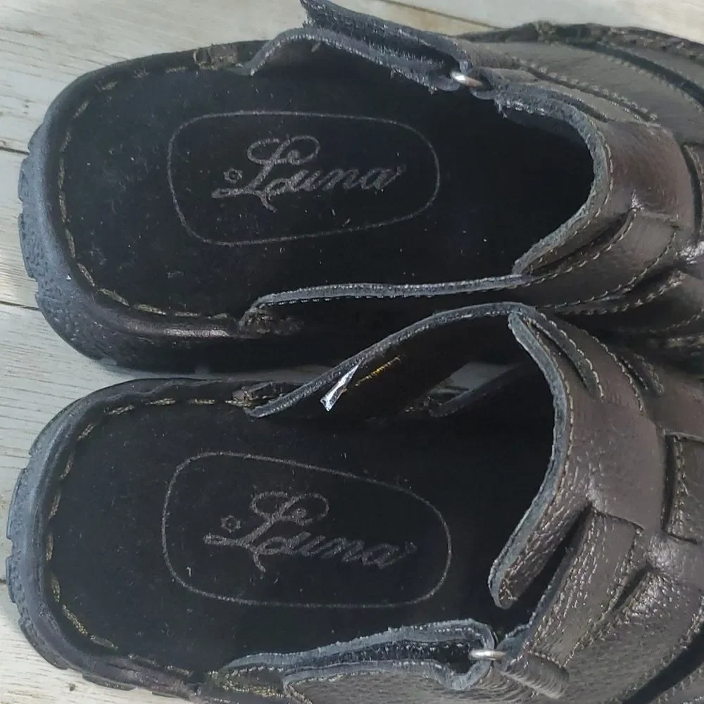 NEW Kids Luna Black Leather Woven‎ Sandals Size 11